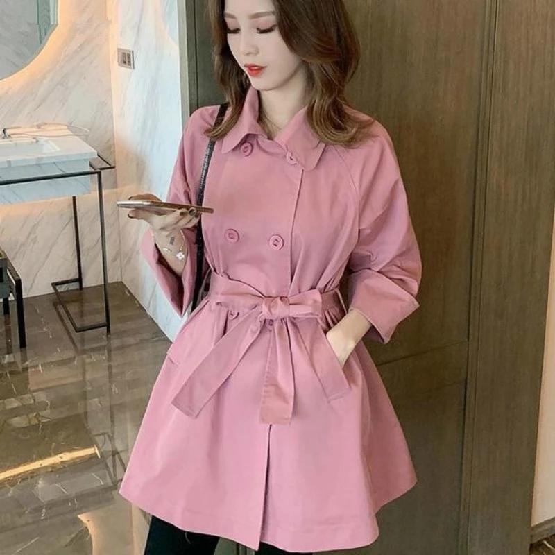 

Women's Trench Coats Women Double Breasted Korean High Quality Large Size Pink Coat Womens Windproof Elegant Office Lady Leisure Overcoat, Tan;black