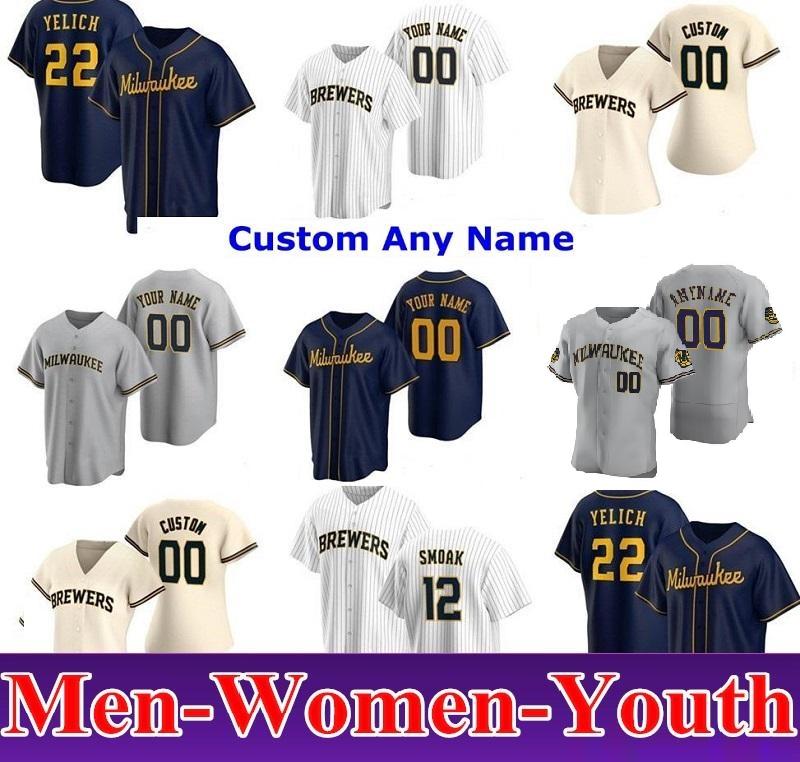 

2021 Milwaukee Men Women kids Baseball Jerseys 22 Christian Yelich Josh Hader Woodruff Lorenzo Cain Ryan Braun Brent Suter Arcia Brewers, Blue;black