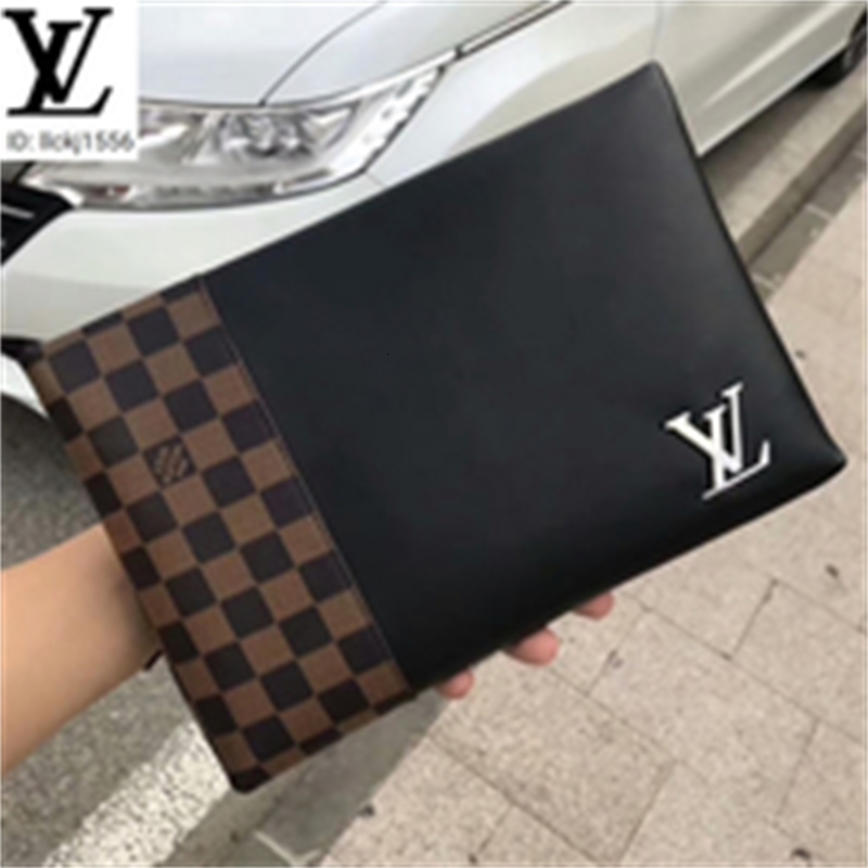Designer Luxury Fi7p M9187 Stitching Brown Grab Chain Clutch Men Real Leather Long Chain Wallets Compact Purse Clutches Evening Brand Key Ca