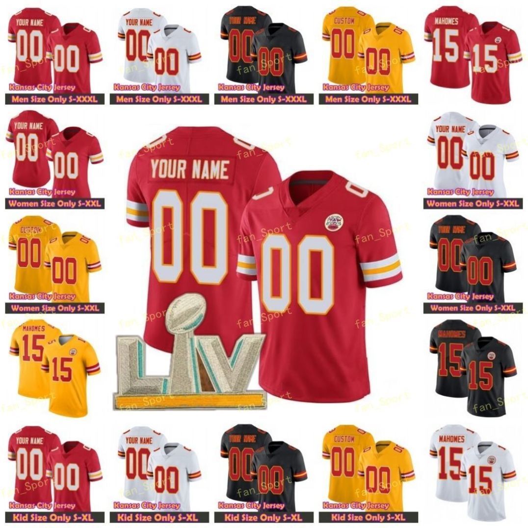 

football 15 patrick mahomes jerseys travis kelce tyreek hill tyrann mathieu clyde edwards-helaire chris jones creed humphrey harrison butker, Black;red