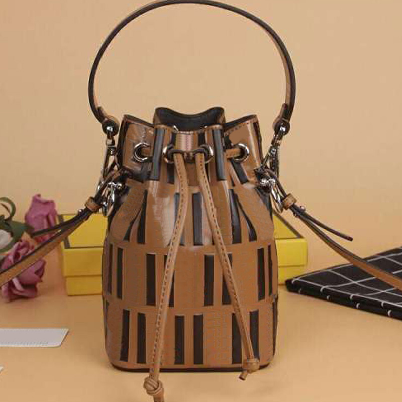 

Women Bucket Bag Lady Shoulder Bags Purse High Quality Patchwork Color Genuine Leather String Embossed Printing Classic Pattern Bag