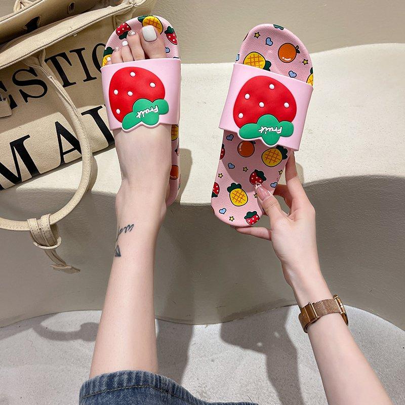 

Slippers 2021 Women Open Toe 2cm Heels Fruit Stylish Cartoon Cute Soft Comfy Non-Slip Summe Flat For Slides, Orange