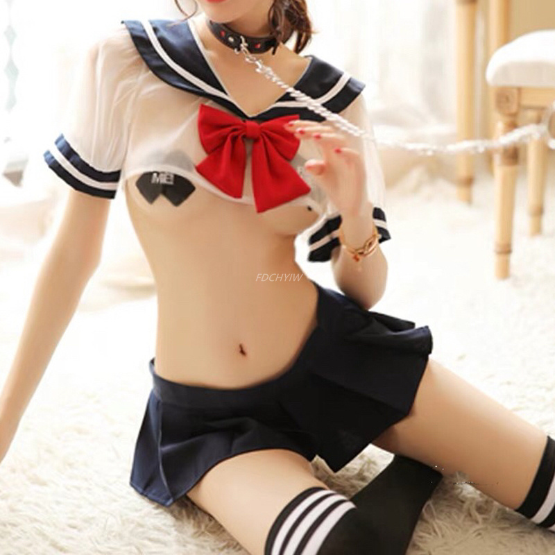 Women Sexy Cosplay Lingerie Student Uniform School Girl Erotic Costumes Babydoll Dress Women Lace Miniskirt Outfit Maid Outfit-image-693656155