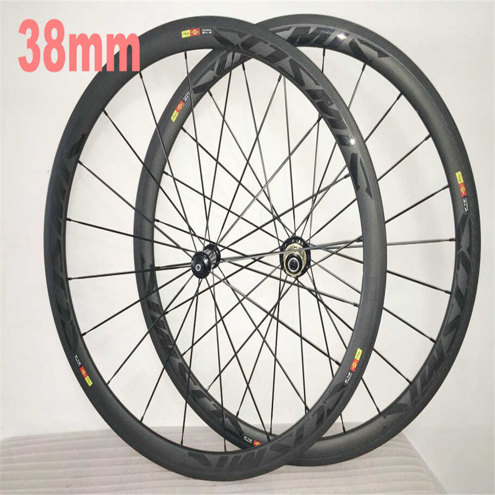

Cosmic 38mm bob full Carbon Fiber Black decal Road Carbon Bicycle Wheelset include hubs and quick release Road Bike Wheelset