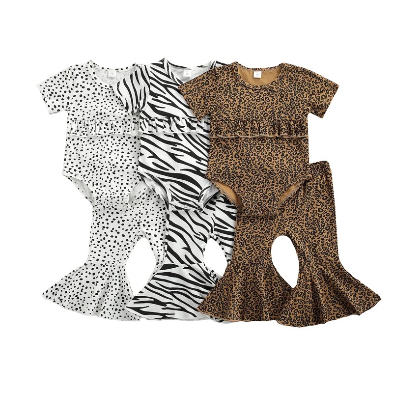 

Kid Clothing Set Suit Dot Leopard Romper Flare Trousers 2 PCS Girl Outfit Summer Clothes, Zebra