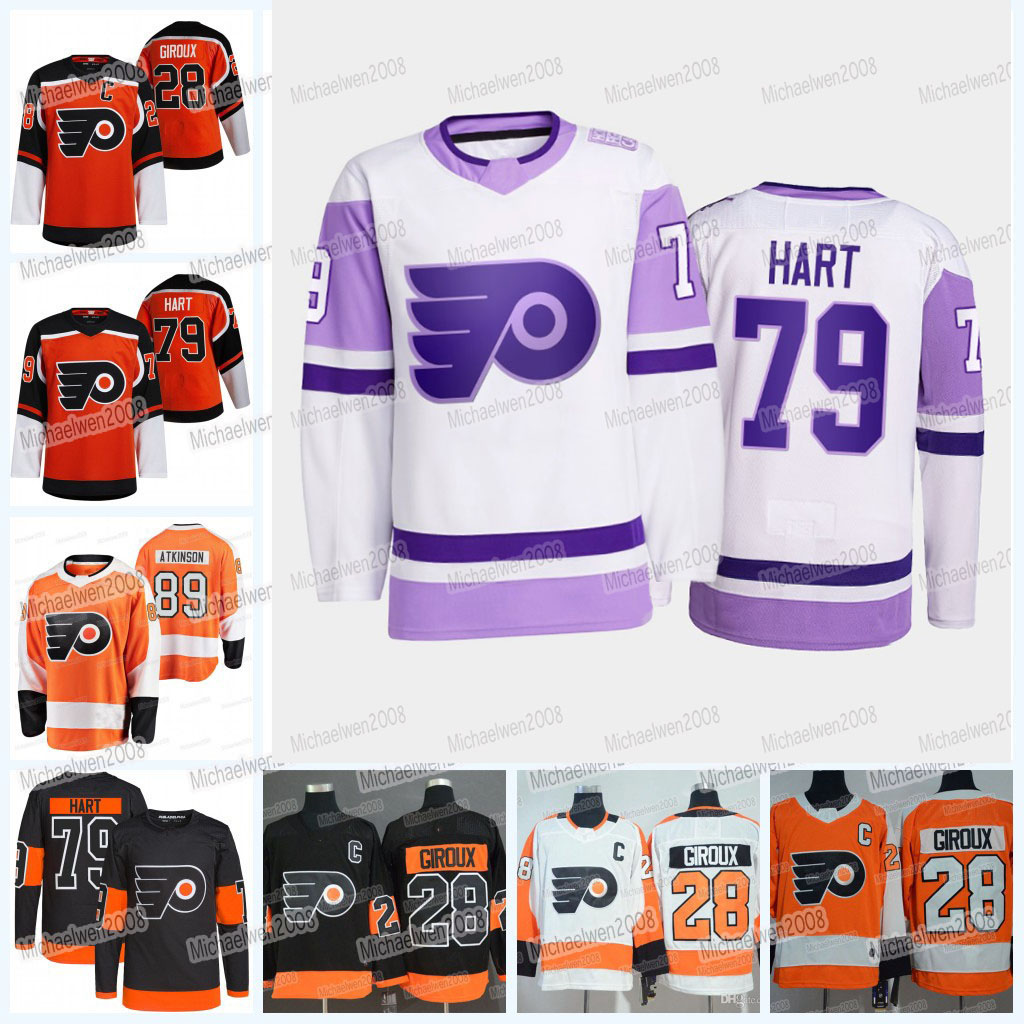 

Carter Hart Philadelphia Flyers 2021-22 Jersey Fights Cancer Reverse Retro Cam Atkinson Joel Farabee Claude Giroux Keith Yandle Kevin Hayes Martin Jones Couturier, Youth