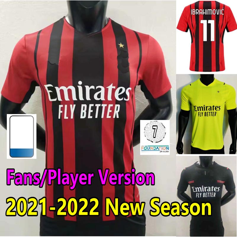 

21 22 Fans Player Version IBRAHIMOVIC soccer jerseys 2021 2022 TONALI Mandzukic Kessie CALHANOGLU BENNACER THEO REBIC goalkeeper Men kid sets maillot football Kits, Player 21/22 home +serie