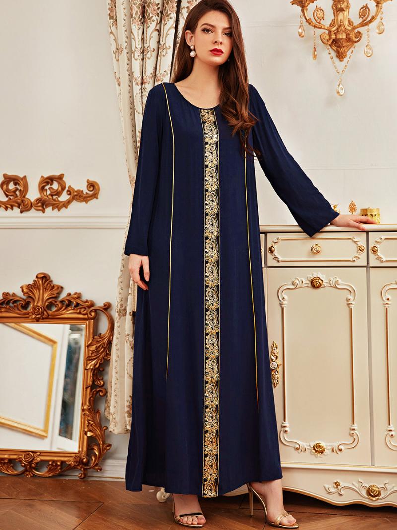 

Casual Dresses Blue Embroidery Plus Size Eid Caftan Abayas Dubai Turkey Islam Africa Morocco Muslim Clothing Robe For Women Ramadan