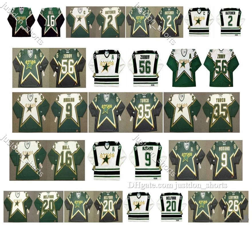 

Vintage Dallas Stars Jersey 56 SERGEI ZUBOV 35 Marty Turco 9 Mike Modano 16 BRETT HULL 2 DERIAN HATCHER 20 ED BELFOUR LEHTINEN Retro Hockey Shirt, Black;red