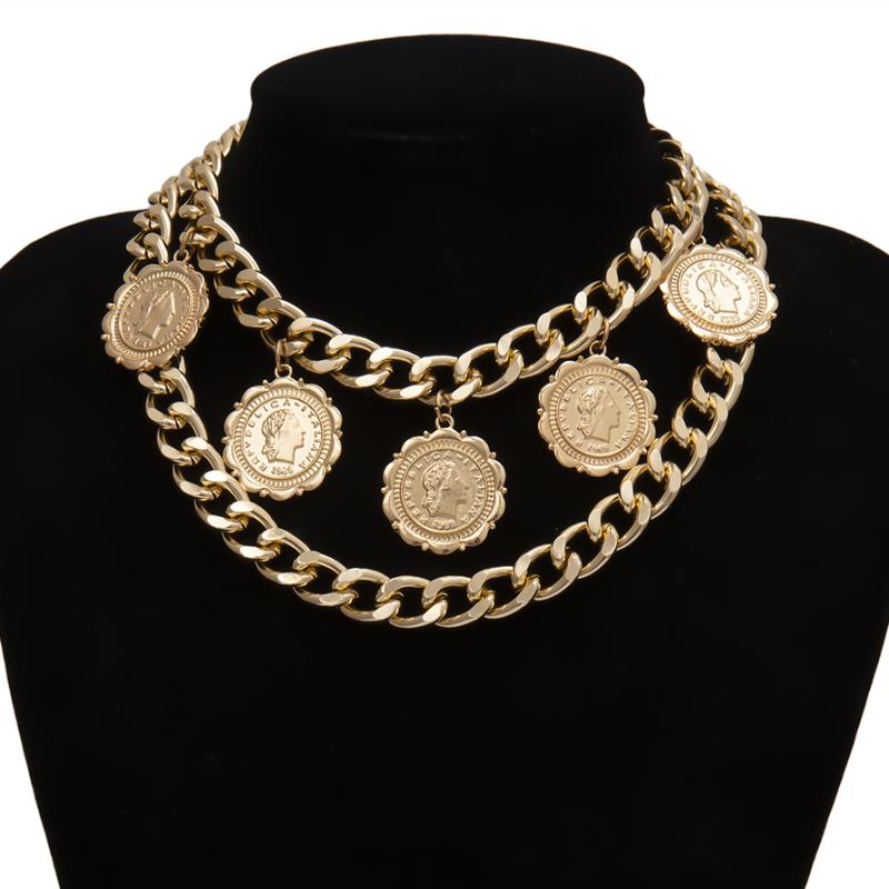 

Pendant Necklaces Hip Hop Jewelry Punk Cuban Chunky Chain Necklace Collar Statement Fashion Queen Coin Women Gift
