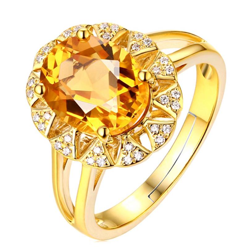 

Cluster Rings Big Citrine Gemstones Zircon Diamonds For Women Crystal 14k Gold Color Party Luxury Jewelry Bijoux Bague Fashion Gifts