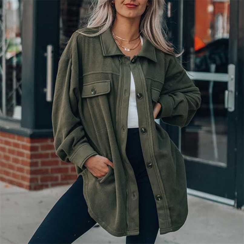 

Autumn Shirt Jacket Women Button Long Plush Coat Jacket Women Overshirt Winter Coats Women Loose Fleece Jacket Female 211109, Dark grey