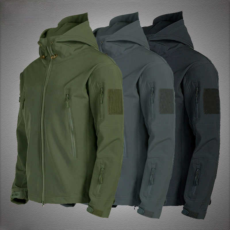 

Military Shark Skin Soft Shell Jackets Men Tactical Windproof Waterproof Jacket Men Army Combat Jackets Mens Hooded Bomber Coats X0621, Black