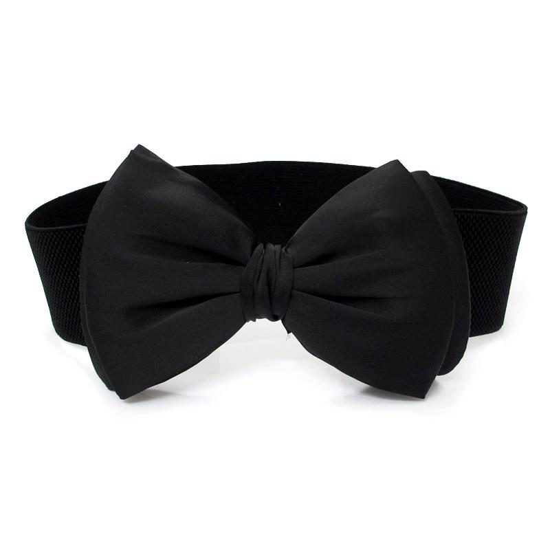 

Belts Fashion Women Lady Stretch Buckle Waist Belt Wide Elastic Corset Waistband Around Cinch PU Leather Tie Bowknot, Black