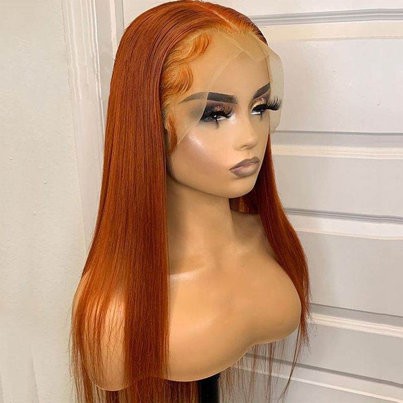 Costume Accessories 26inch Orange Long Lace Front Wig Silky Straight Syntheitc Wig For Women Cosplay Wigs With Baby Hair-image-749168161