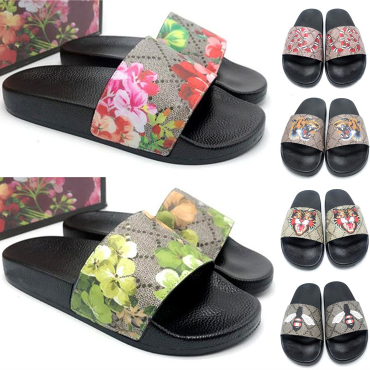 

high quality men slippers women ladies Flat platform sandals Rubber slide Floral brocade Gear bottoms flip flops Bee striped Beach causal slipper, #8
