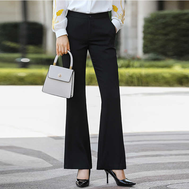 

Casual Women' Professional Trousers Spring and Autumn Female Loose Wide Leg Long Pants High Quality Office 210527, Black