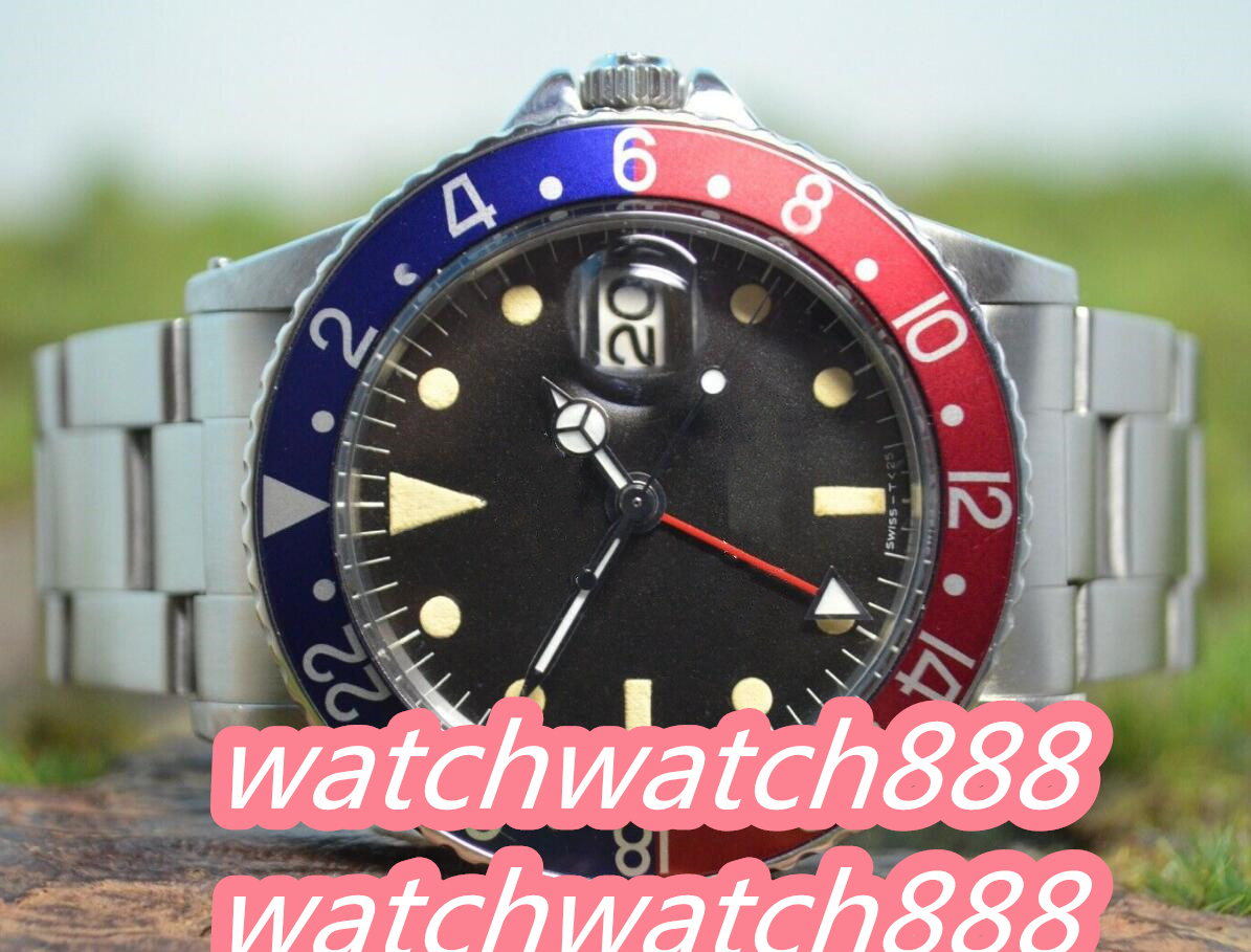

Hot Men Watch 40mm Vintage GMT 1675 Pepsi Red Blue Two-Tones Asia Sapphire 2813 Mechanical Automatic Mens Steel Watches, Silver