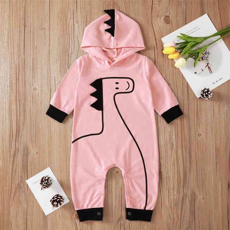

Winter Style Infant born Baby Romper Cotton Long Sleeve Print Dinosaur Hooded Cute Jumpsuits Babys Clothes Outfits 0-24M 210629, Pink