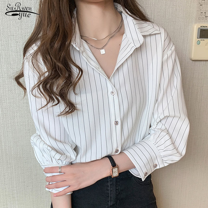 

Autumn Long Sleeve Women Shirts Striped Blouse Office Work Wear Blouses Retro Business Fashion 10688 210521, Blue