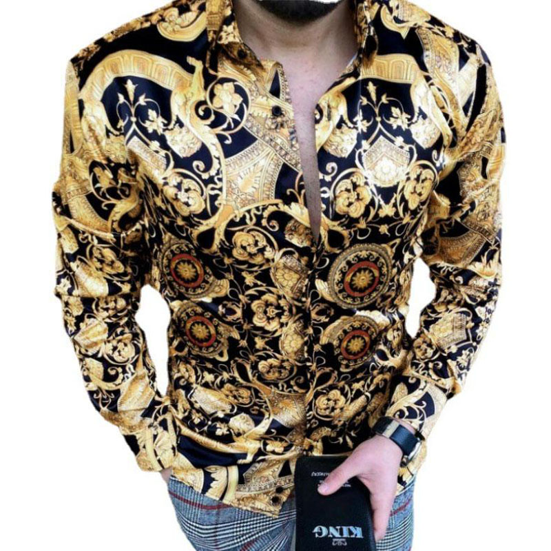 

Plus Size top Mens Casual vintage Shirt Long Sleeve Hawaiian Shirts Printed Pattern Clothes Cardigan commute Blouse, As picture