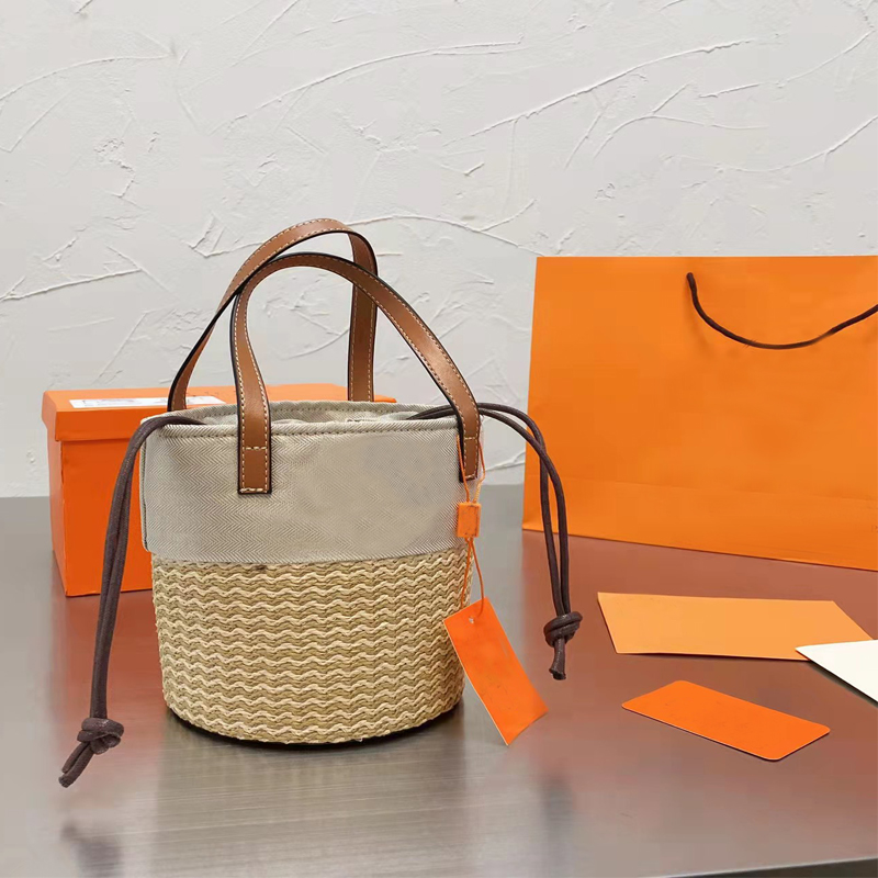 

Diagonal Straw Woven Bag Bucket Bags Vacation Handbag Rattan Buckets Straw String Hard Baguette Canvas Vintage Open Pocket PVC Stitching Drawstring Tote Shoulder, Make up the freight