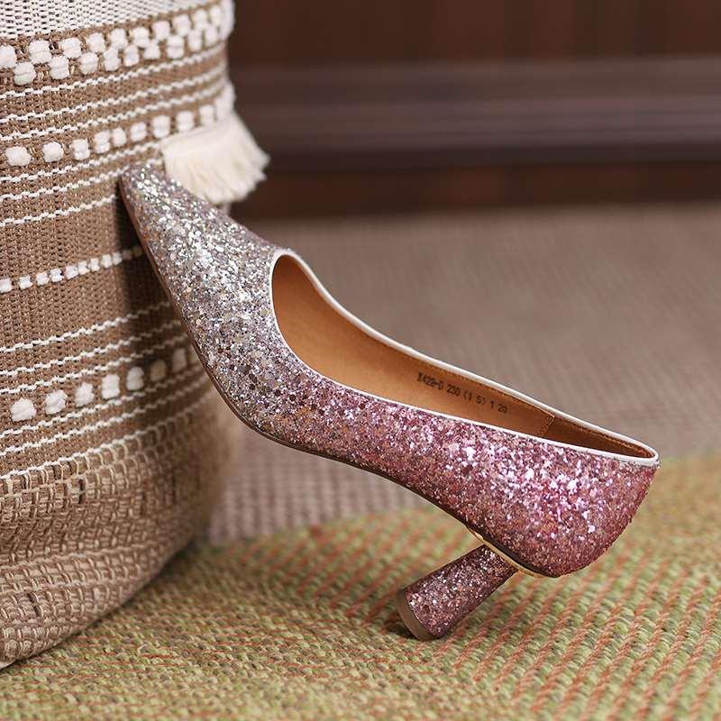 

Sequined Cloth Small Round Toe High Heels Bling Beauty Lady Evening Party Sexy Slip On Shallow Women Pumps L22 Dress Shoes, Pink