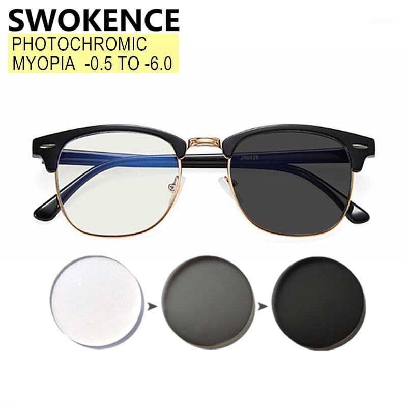 

Pochromic Nearsighted Spectacles Customizable -0.5 To -6.0 Women Men Myopia Glasses Chameleon Lenses Available F026 Sunglasses