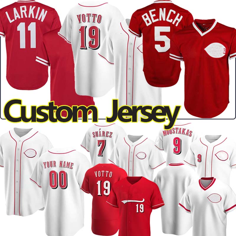 

Joey Votto Red Baseball Jerseys Barry Larkin Johnny Bench Eugenio Suarez Moustakas Custom jersey, Hongren retro