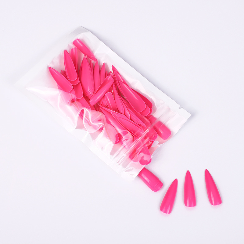 Fake nails press on nail Colorful nail art salon 100 pcs a opp bag packing way long water drop tips all covered wearing almond Solid color-image-747008236