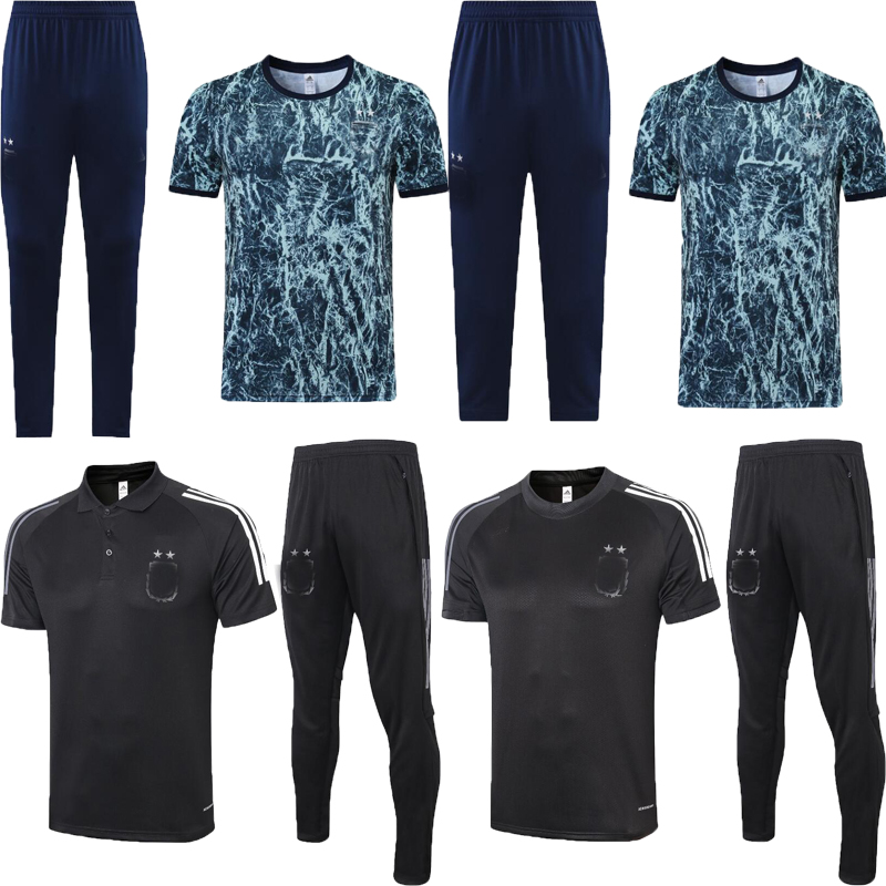 

21 22 Argentina soccer jersey training wear set MARADONA MESSI AGUERO MASCHERANO 2021 2022 Short sleeve cropped trousers football kits classic Men's polo Shirt suit, 2020