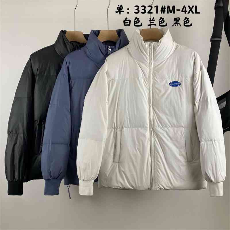

Winter men's loose casual couple's cotton stand collar trend solid color handsome Korean down jacket, Black