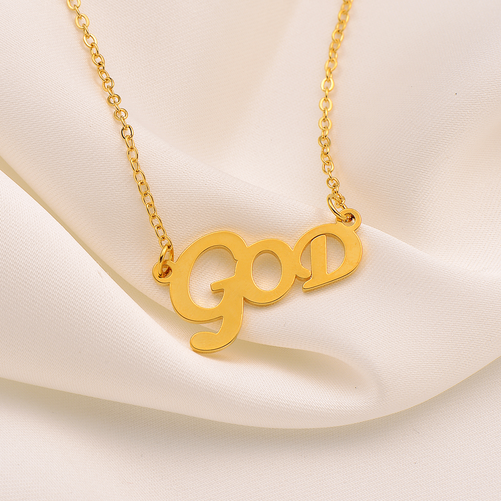 Fashion Pendant Letter god group Chain Necklace g o d 9k Fine Solid G/F gold LARGE Korea nymph student Clavicle