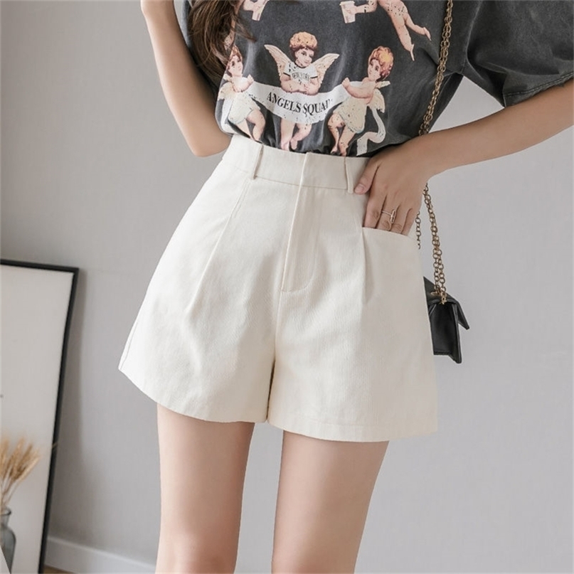 

Overalls Women's Shorts High Waist Korean Cotton Wide Leg Summer White Plus Size Loose Sexy Black Casual Spandex Short Pants 210722, Creamy-white