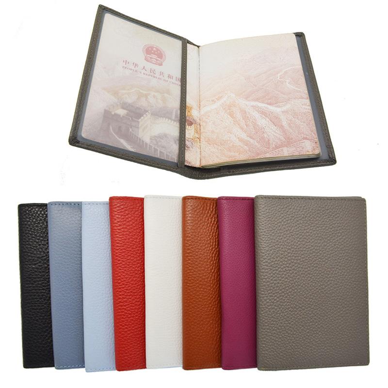 

Genuine Leather Litchi Grain Passport Holder Soft Solid Blank Candy Color Cover For The Case Suit Custom Name/ Card Holders, Black