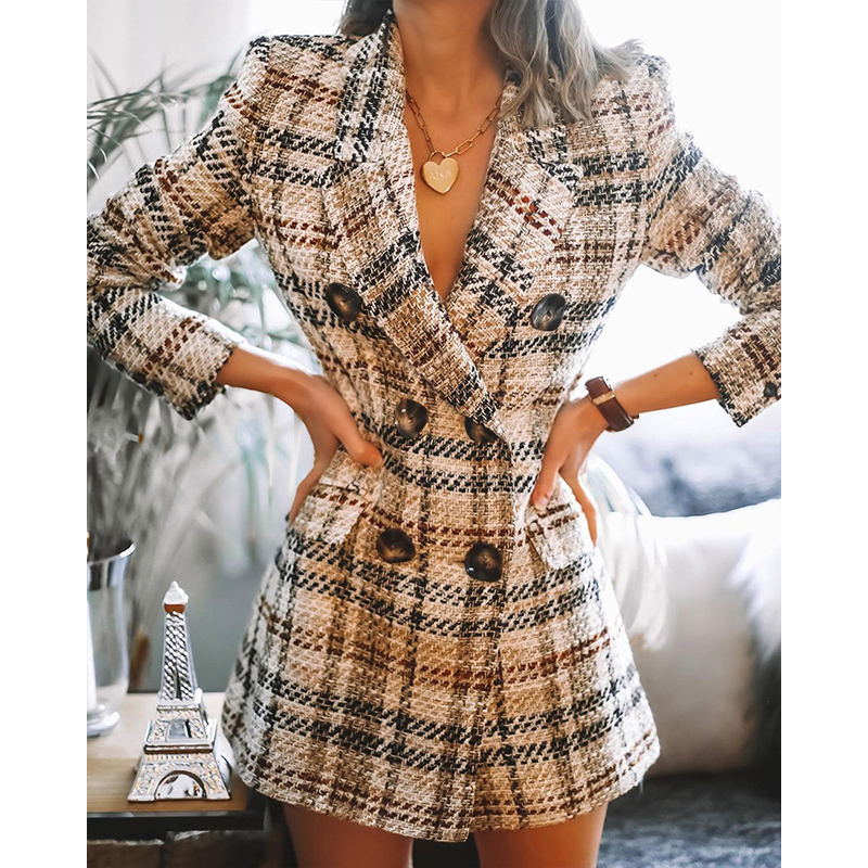 

Women's Coat Street Daily Going out Fall Winter Long Coat Regular Fit Warm Breathable Casual Streetwear Jacket Long Sleeve Plaid Check, Black;brown
