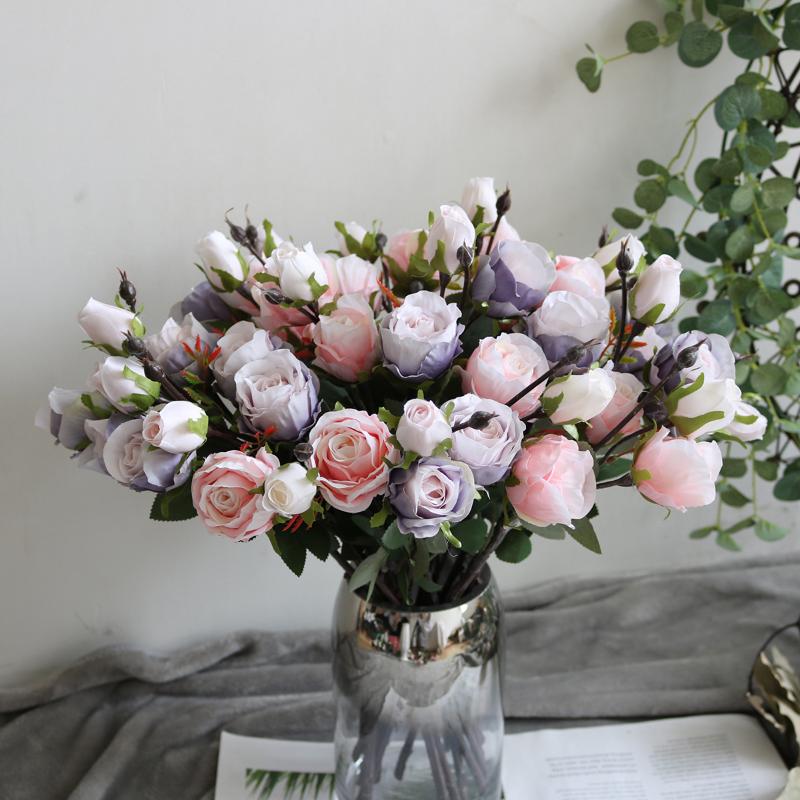 

Decorative Flowers & Wreaths Artificial Roses Simulation 3 European-style Small Pastoral Fresh Wedding Home Decoration Fake Plants