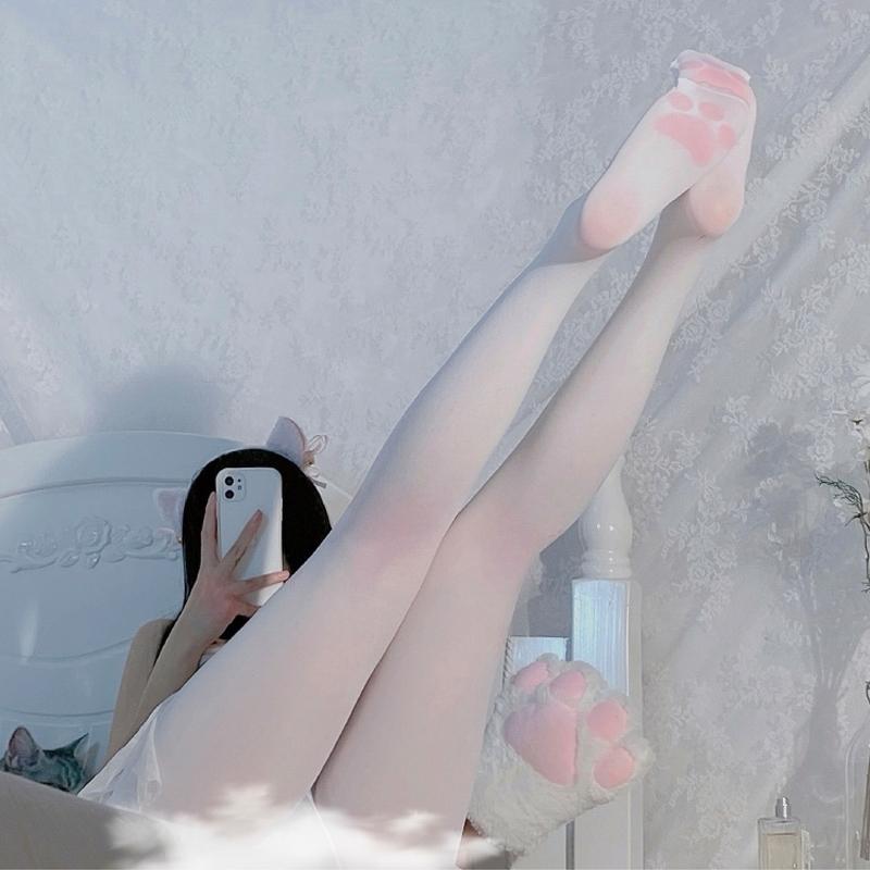 

Socks & Hosiery White Soft Velvet Tights Stockings Cat Foot Pattern Breathable Thigh High Comfortable Over Knee Stocking Pantyhose Sexy, Cat short