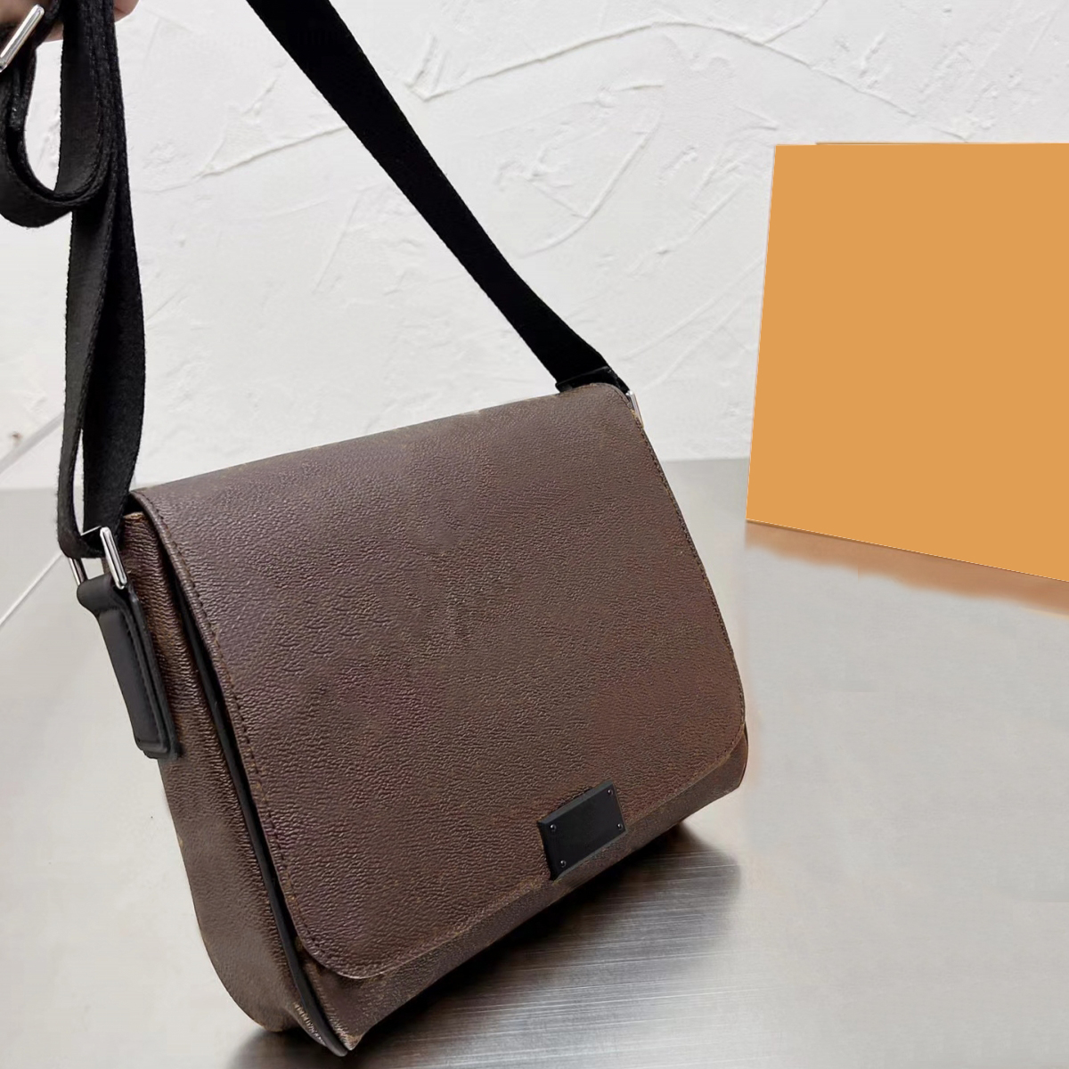 

Daily Casual Office Sports Shoulder Bags Men's Messenger Outdoor Bag Double Button Canvas Brown flower and checkerboard Magnetic snap closure 25cm HQL41028, Dark grey floral