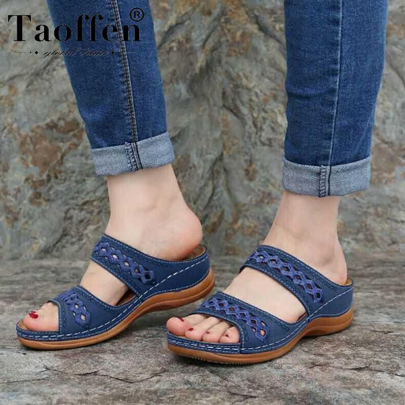 

Sandals Taoffen Ladies Slip On Summer Shoes Woman Casual Retro Outdoor Slipper Comfortable Footwear Size 35-43, Black