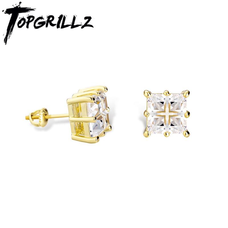 

Stud TOPGRILLZ 2021 Iced Baguette Cubic Zirconia Earrings Pair Fashion Girls Jewelry Accessories Gift For Birthday