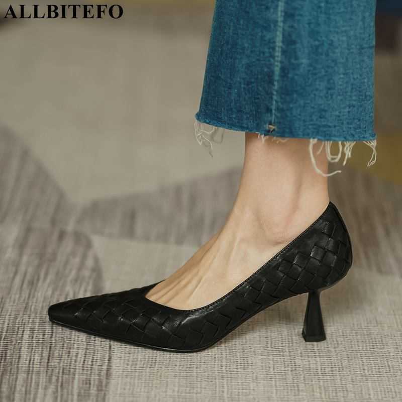 

ALLBITEFO fashion sexy high heels women shoes genuine leather weave office ladies shoes women high heel shoes women heels 210611, As picture