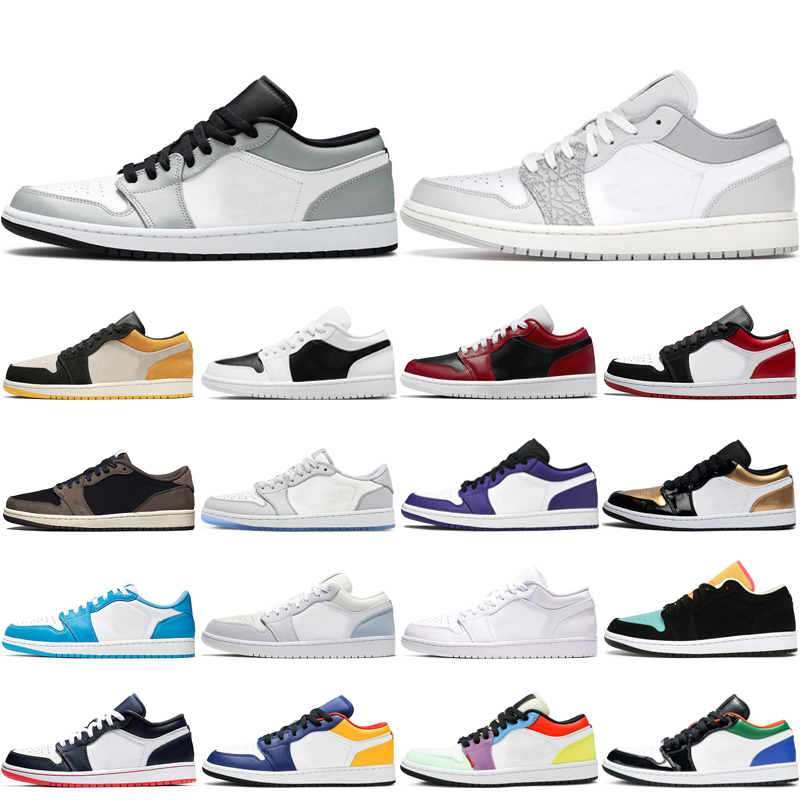 

Men Women Jumpman 1 1s Low Basketball Shoes Light Smoke Grey Paint Drip Magenta Court Purple Arctic Punch UNC Outdoor Sports Sneakers Trainers, Low court purple