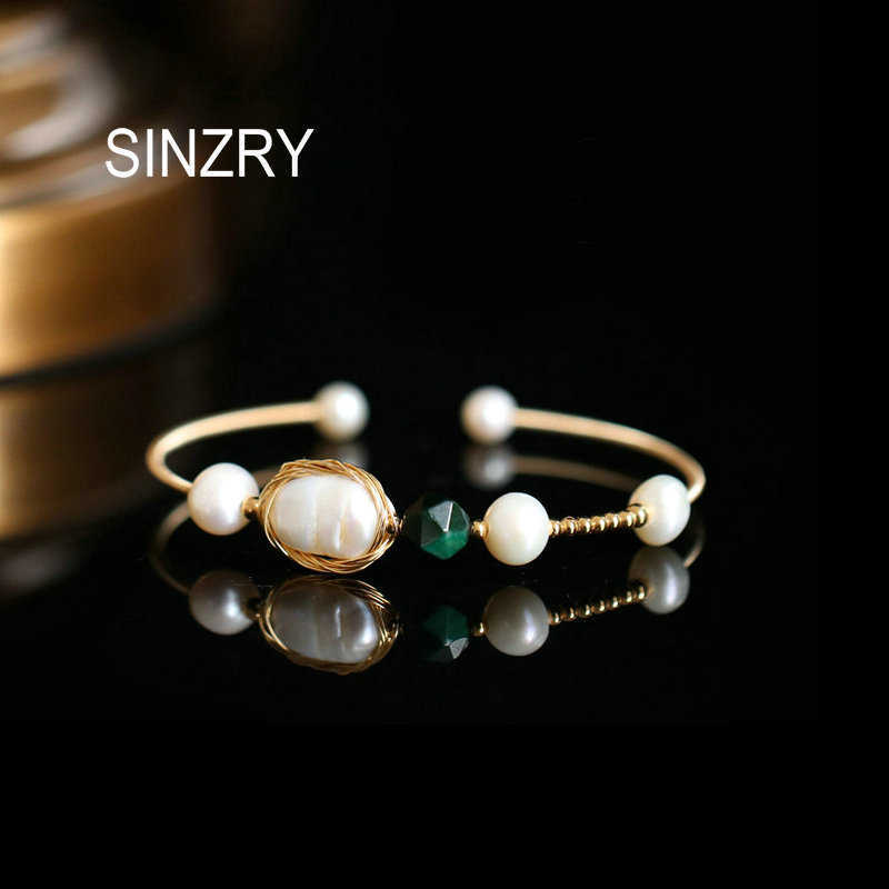 

Sinzry Original Design Handmade Natural Freshwater Pearl Vintage Bangles Elegant Lady Fashion Bangle Q0720