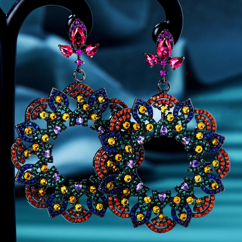 

Dangle & Chandelier GODKI Trendy Sunflower Earrings For Women Wedding Miami Prong Cuban Chain Link Cubic Zirconia CZ Set Hip Hop Chains, Silver