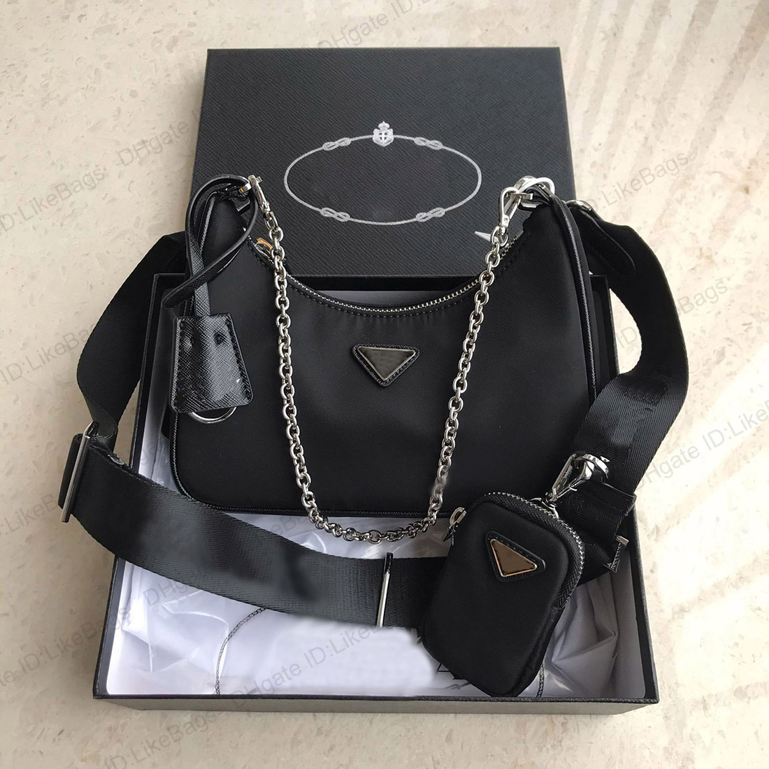 

Handbags Crossbody Bag With Box Luxury Waterproof Canvas Nylon Vintage Shoulder Hobo Bags Multi Woman Chest Chain Sac Totes Wallets Clutch 3 Piece Coin Purse, Blue