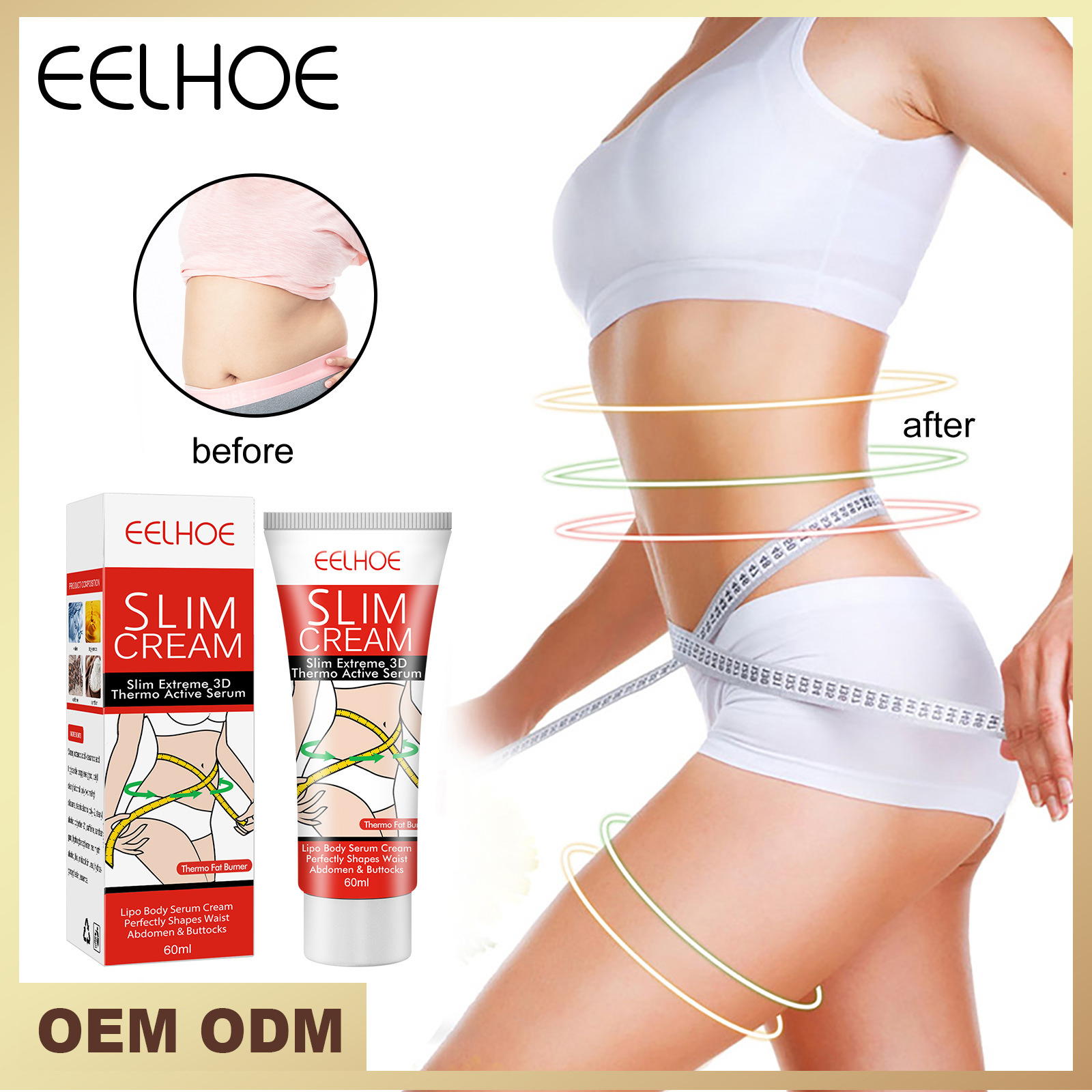 Free freight EELHOE OEM ODM Body Cream shaping massage lifts and tightens the belly lower abdomen and thigh muscles 60ml-image-754932997