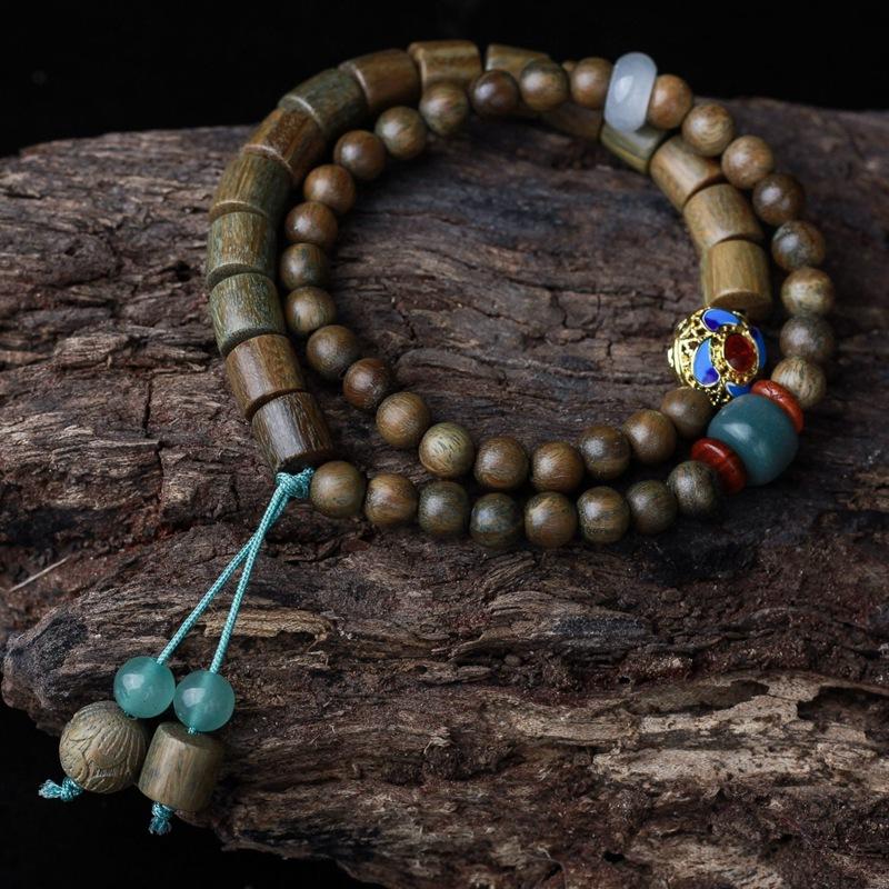 

Charm Bracelets Natural Green Sandalwood Beaded Women Two Laps Tibetan Buddhism Prayer Mala Bracelet Jewelry