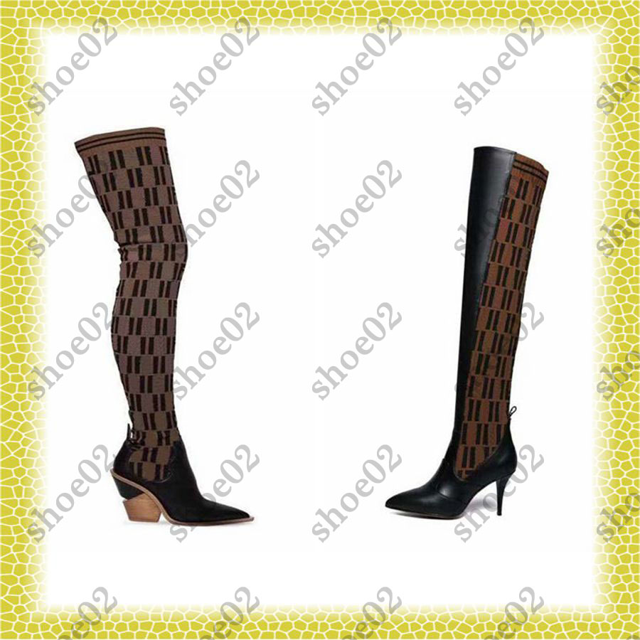 

Knee Boots spring autumn Knitted elastic boot letter Thick heels sexy woman shoes fashion socks lady High heel shoe02 01, #6