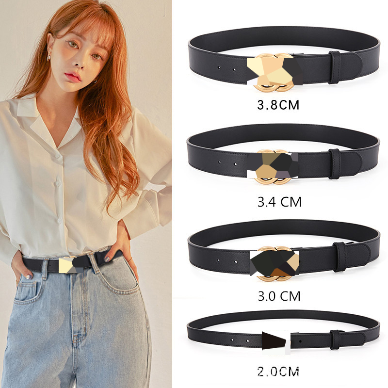 

Fashion belt men's and women's leather personalized double G logo gold belt buckle high quality versatile belt gift box, Black;brown
